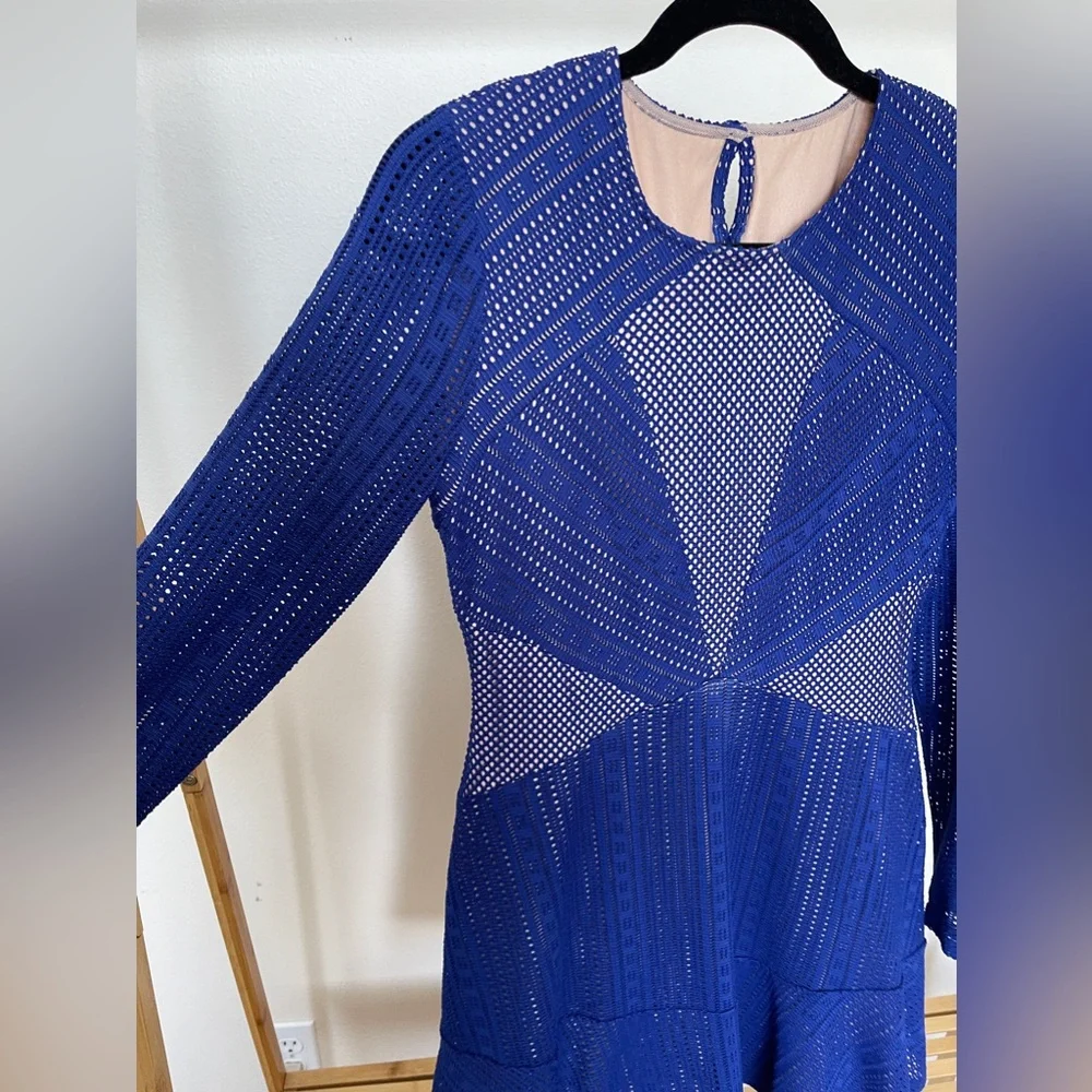 Royal Blue Short Dress with Perforated details and Nude Slip - Picture 2 of 2